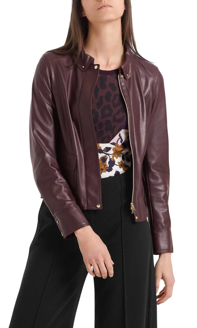 Marc Cain jakke i laederlook aubergine 2