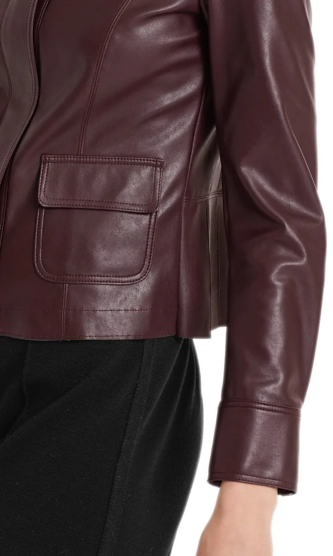 Marc Cain jakke i laederlook aubergine 6