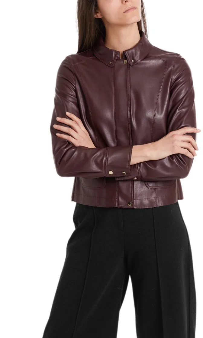 Marc Cain jakke i laederlook aubergine 7