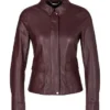 Marc Cain jakke i laederlook aubergine
