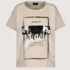 Monari T shirt med pailetter og tryk sand 3