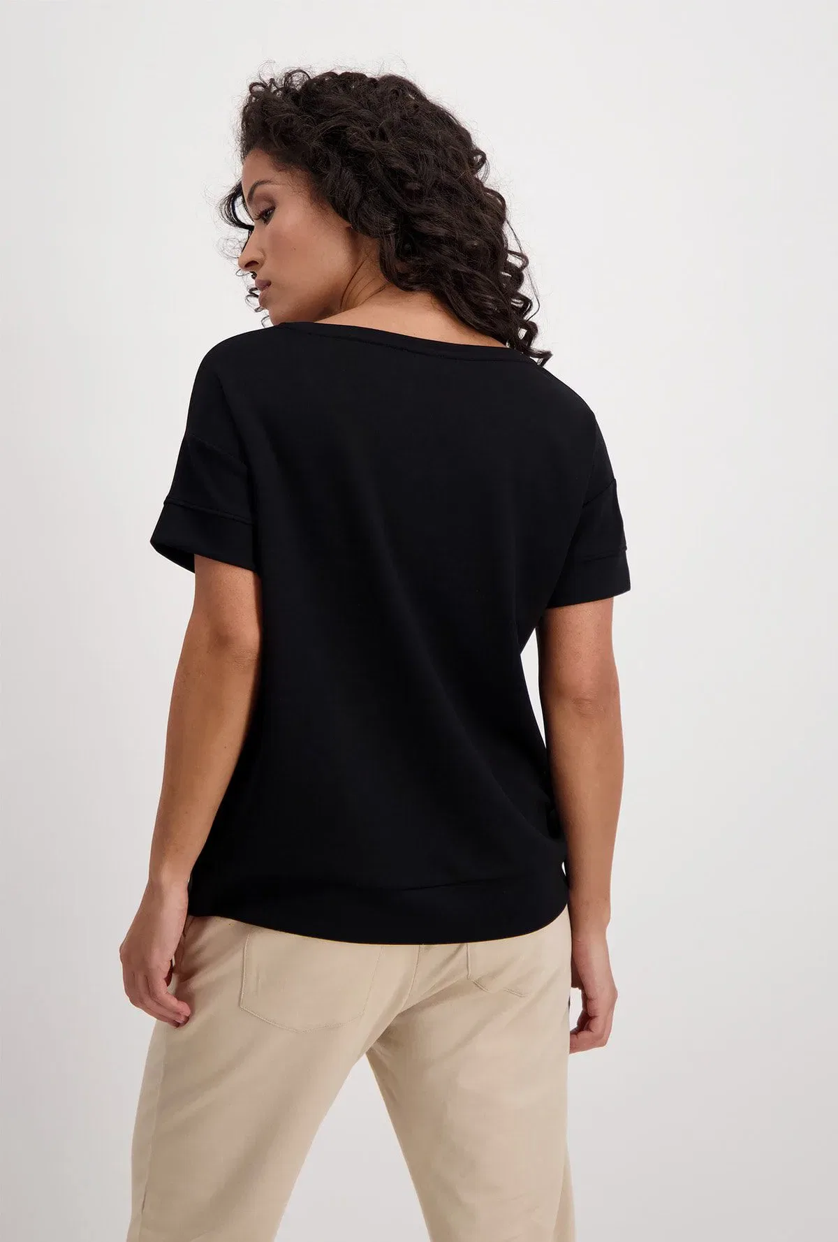 Monari T shirt med pailetter og tryk sort 1