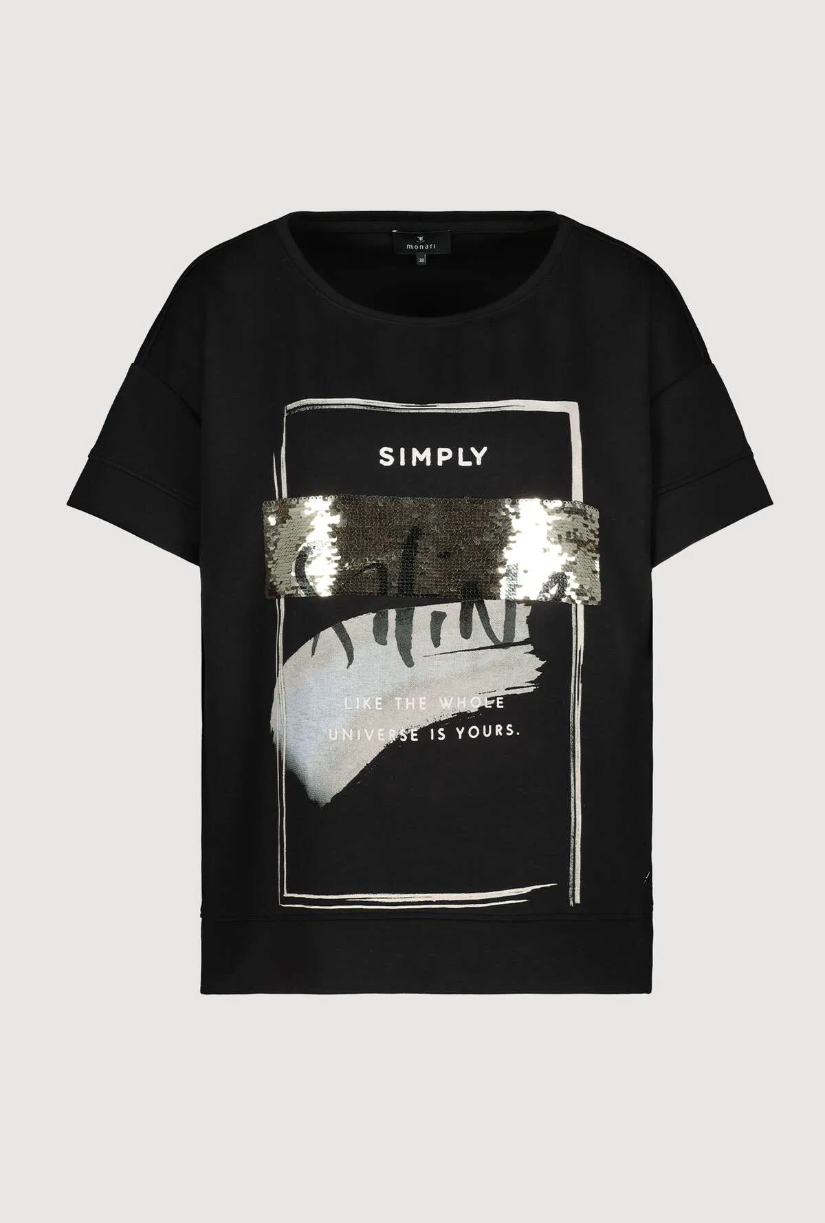 Monari T shirt med pailetter og tryk sort 2