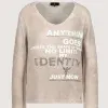 Monari pullover i strik med print og pailetter sand 3