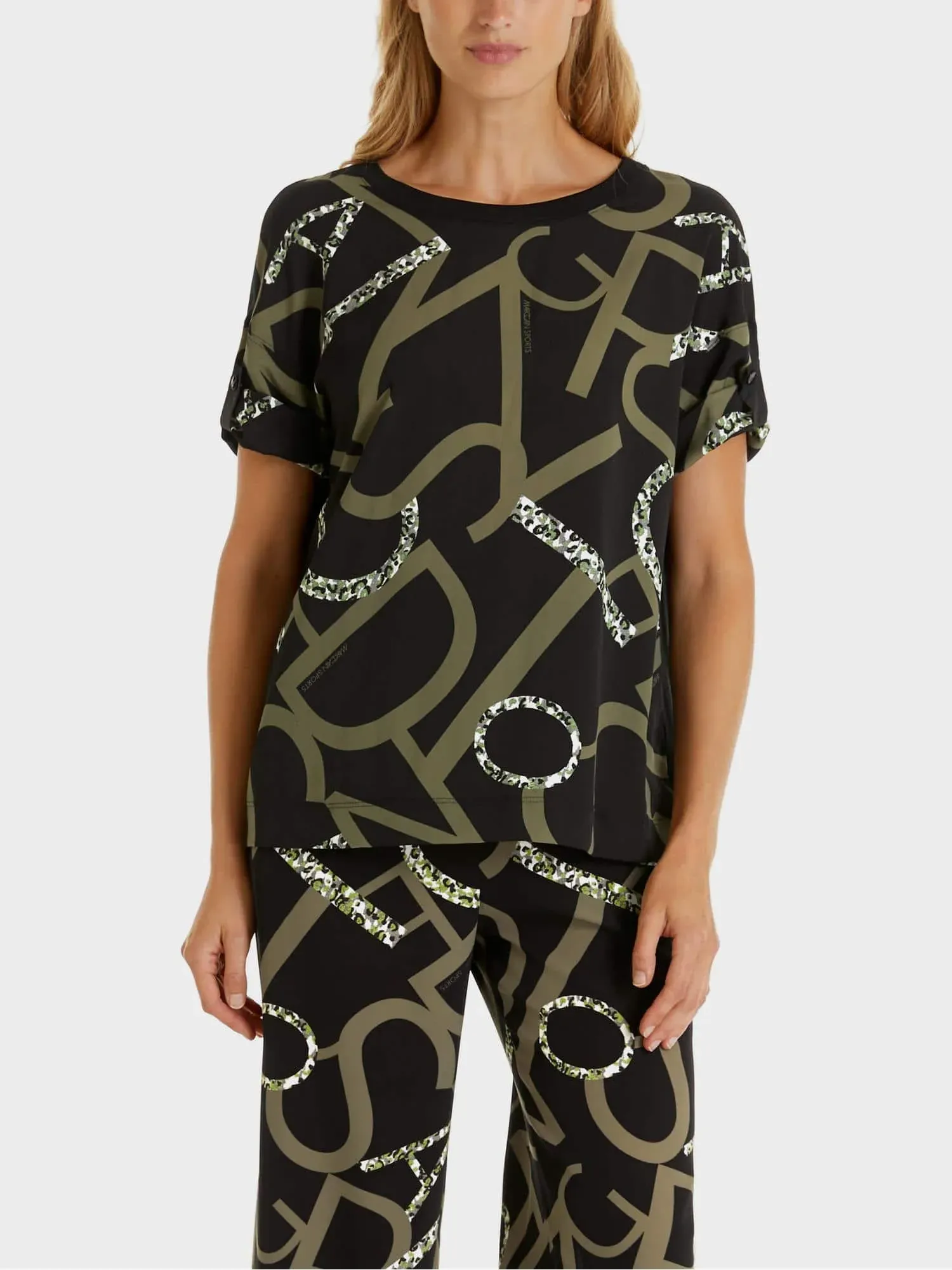 Marc Cain Sports bluse i mixed materiale sort