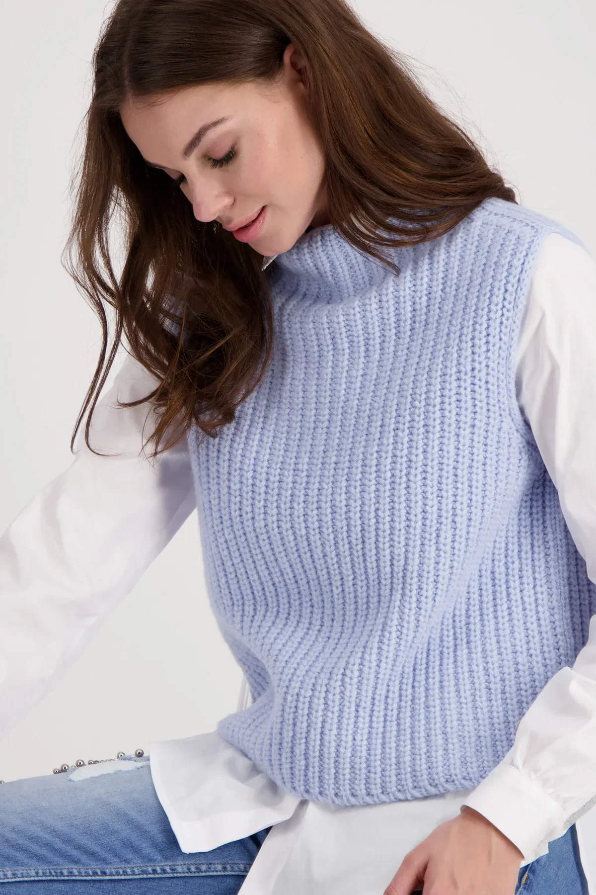 Monari strik vest lyseblaa 3