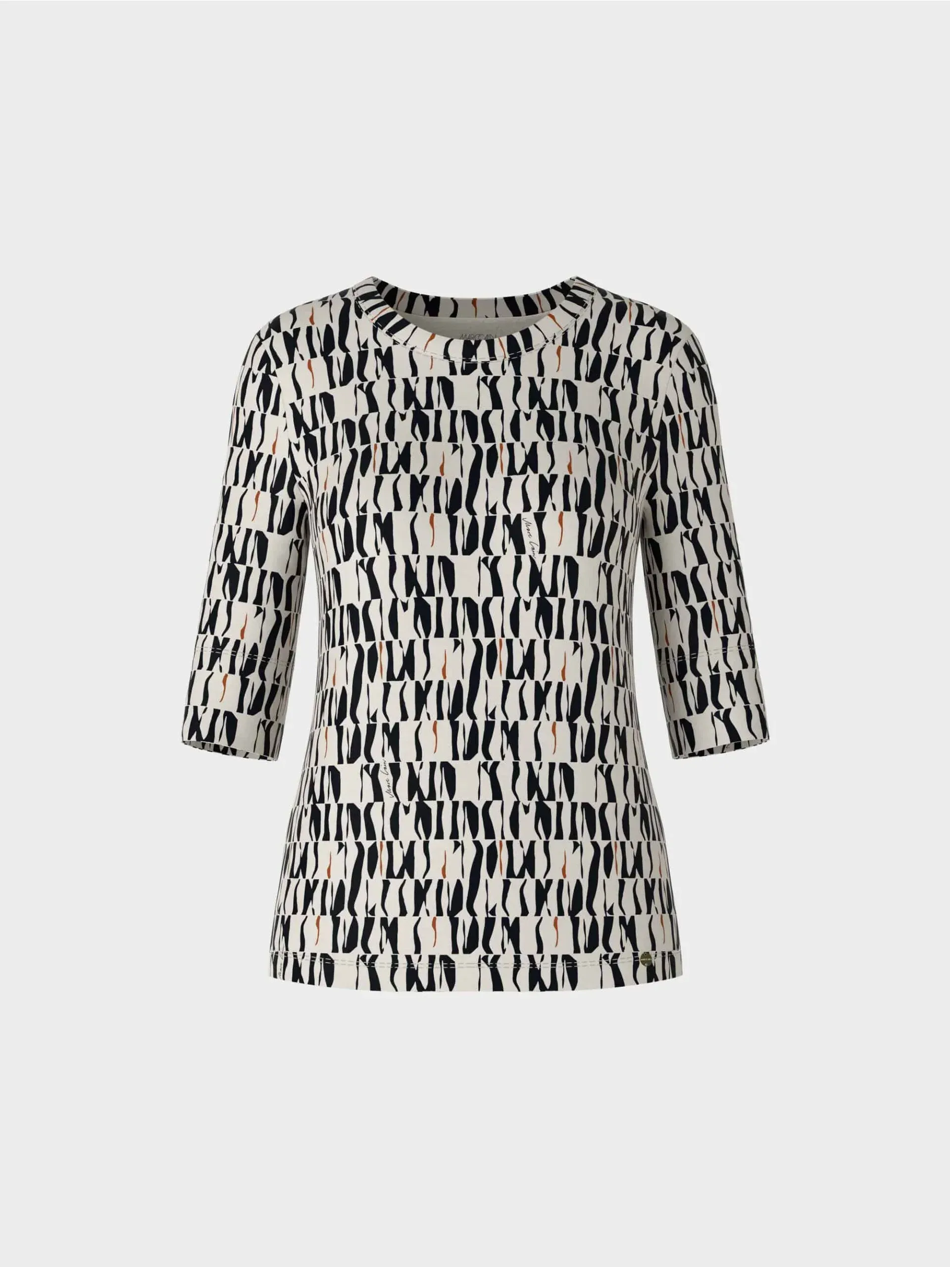 Marc Cain Collections ribbet bomulds T shirt med print 4