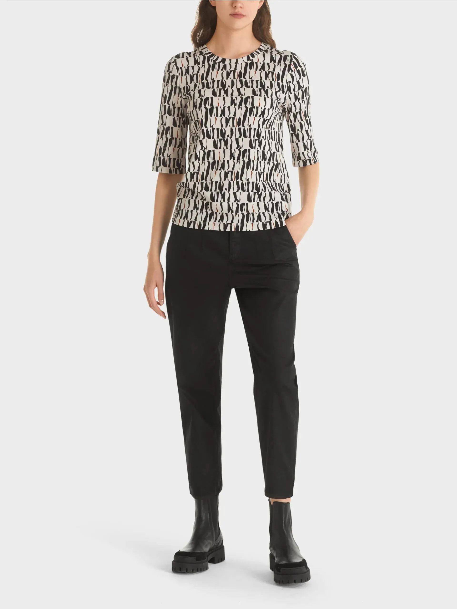 Marc Cain Collections ribbet bomulds T shirt med print