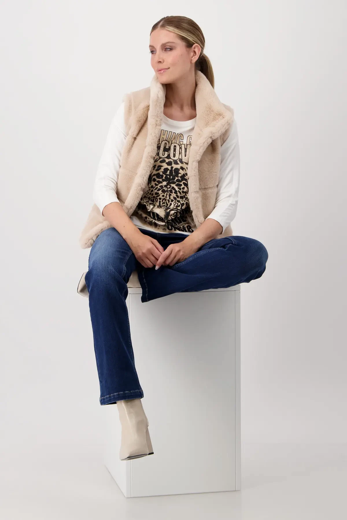 Monari bluse med leopard print og glimmer - Billede 6