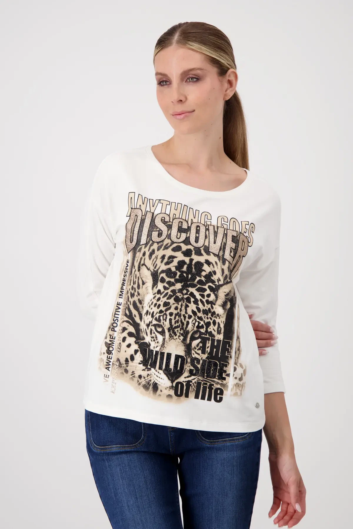 Monari bluse med leopard print og glimmer