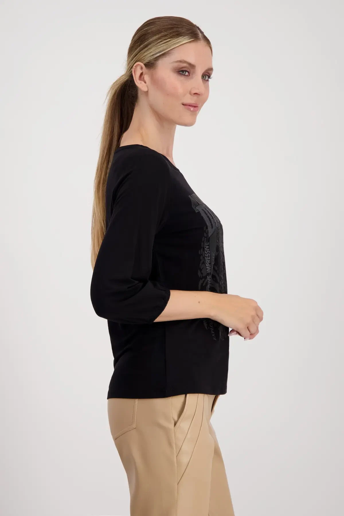 Monari bluse i sort med print - Billede 2