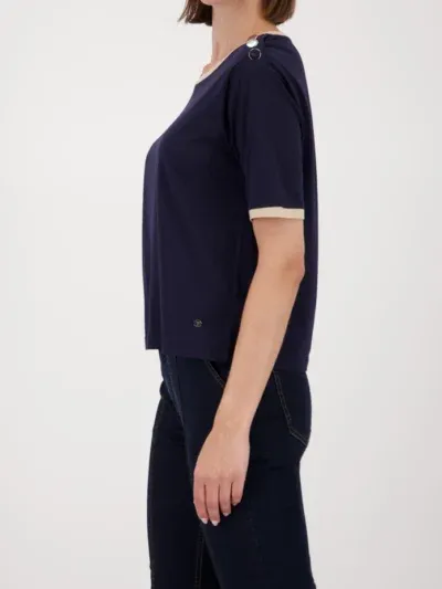 Monari t shirt med knapdetalje Navy beige 2